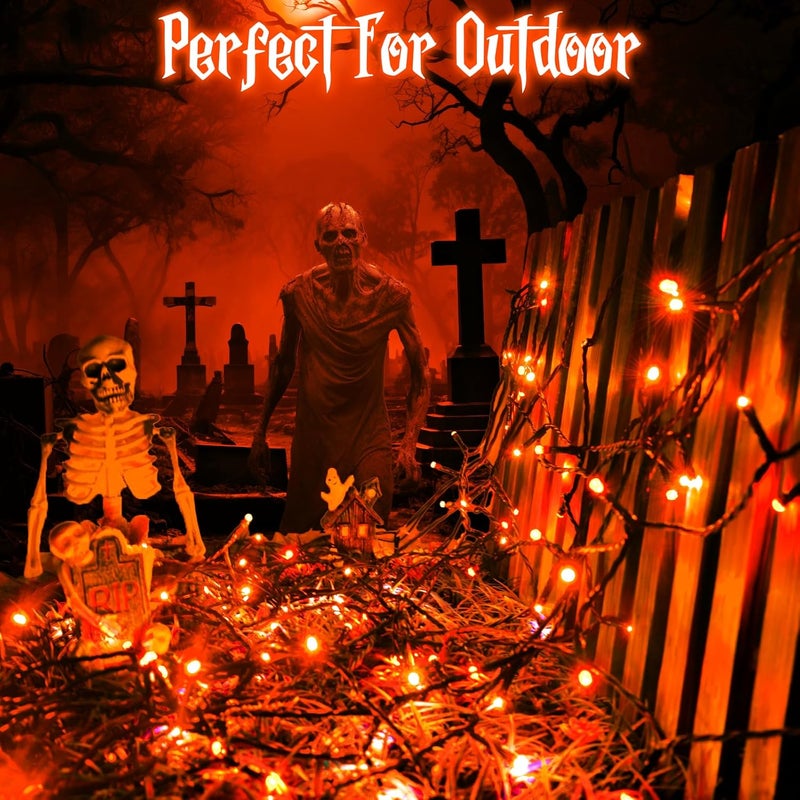 FFZZKJ Orange Lights for Halloween Lights String Outdoor Total 100LED 33Ft 8 Modes with Timer Waterproof Battery Operated 16.4Ft*2, 50LED*2 Indoor for Halloween Decor, Orange, 2-Pack - Image 4